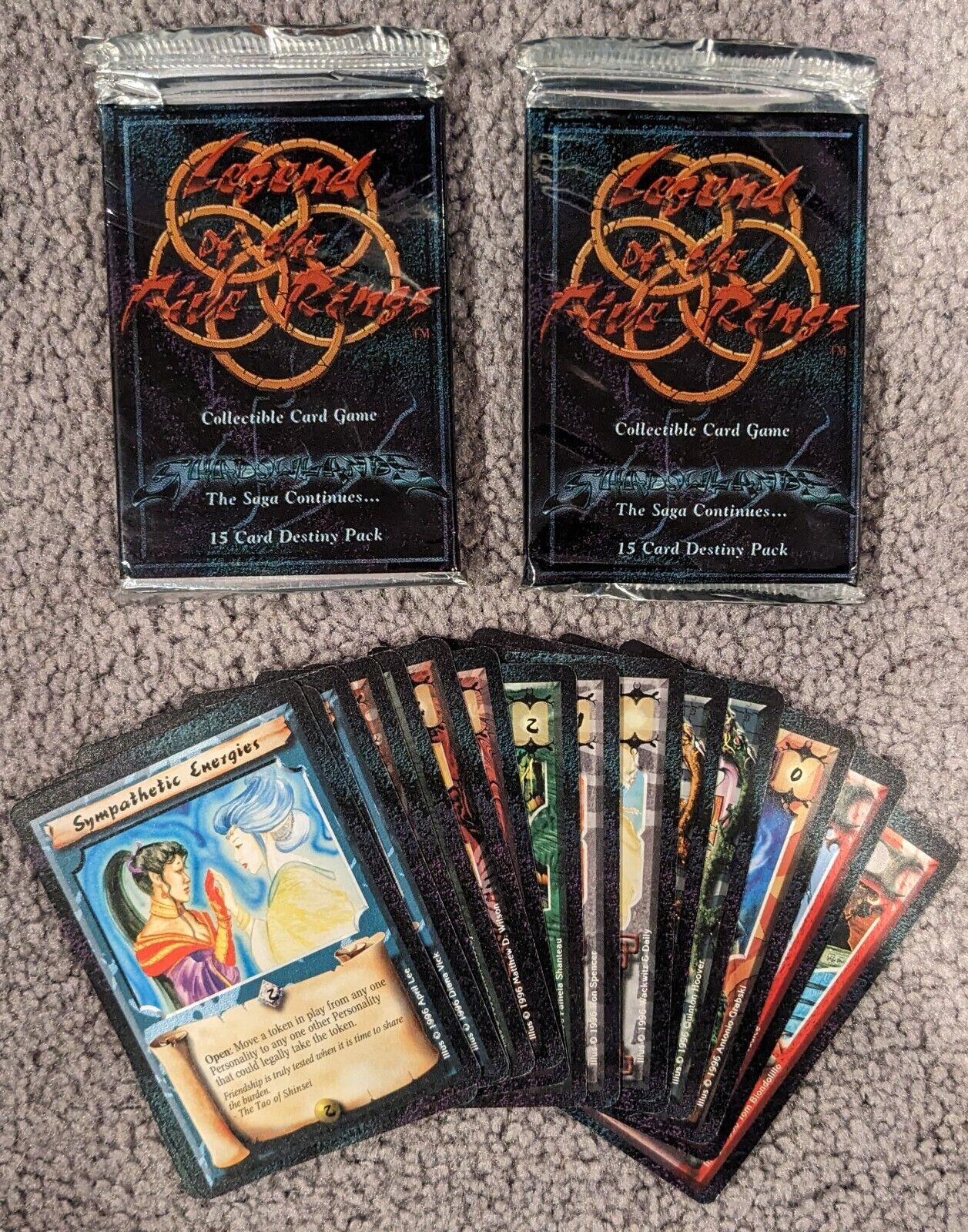 1996 Legend of the Five Rings L5R Shadowlands 2 Sealed Packs and 15 Card lot