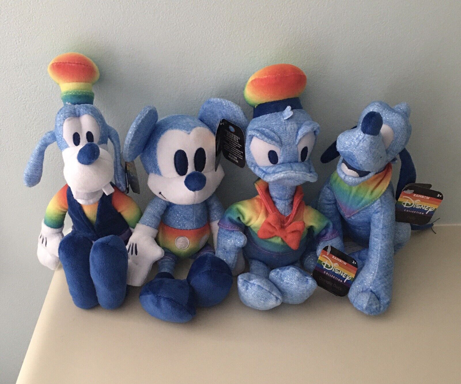 Disney Rainbow Pride 4 Mickey Pluto Goofy Donald Plush NEW w/ tags
