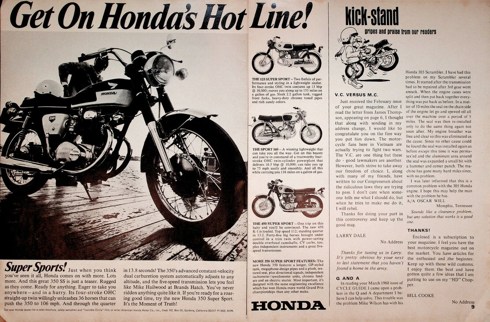 1968 Honda 350 SS Super Sports - 2-Page Vintage Motorcycle Ad