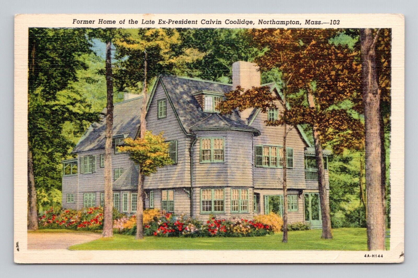 Postcard Calvin Coolidge Home Northampton Massachusetts MA, Vintage Linen L12