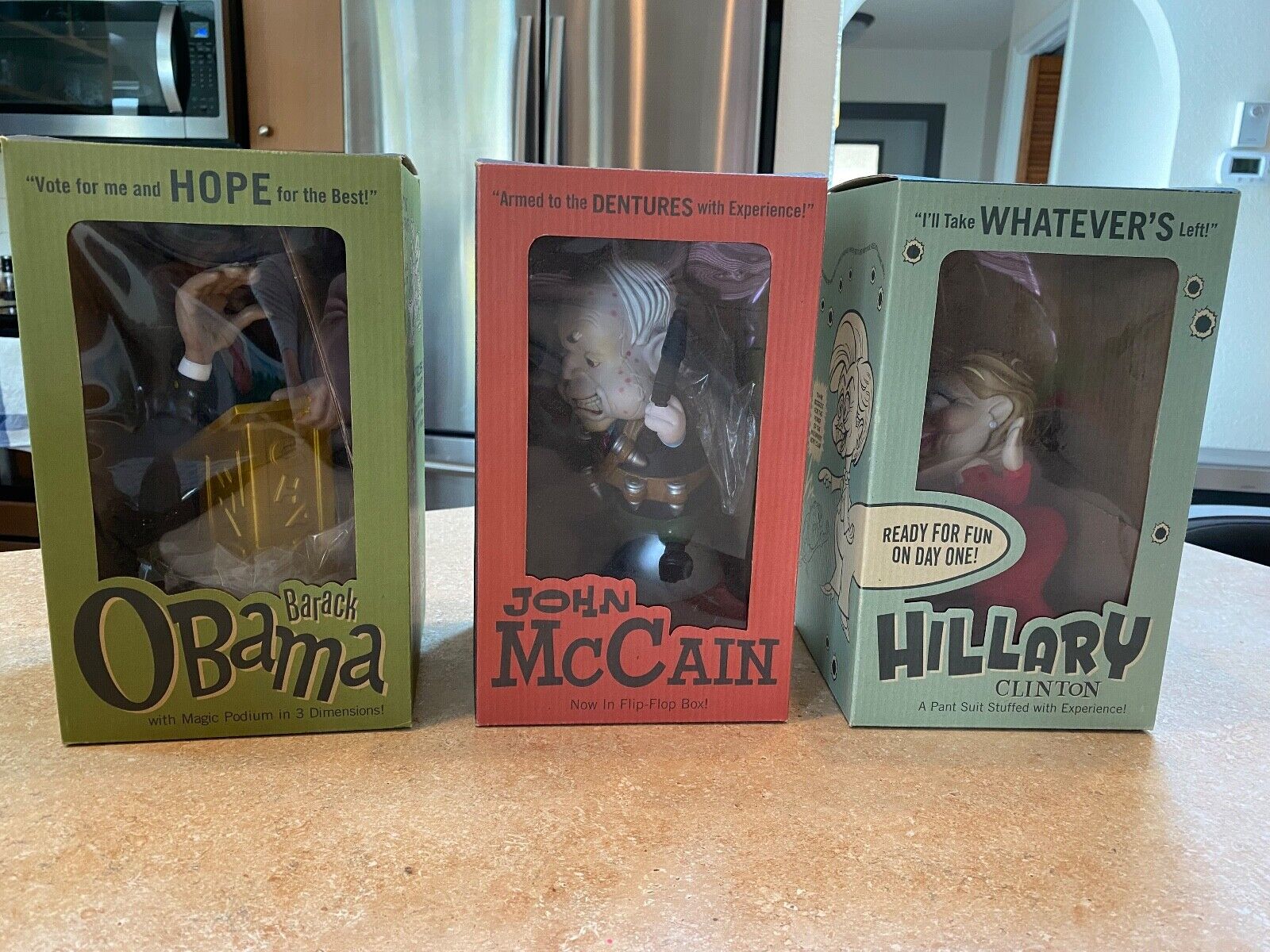 John K 2008 Political Candidate Toys Obama, McCain & Hillary, ALL 3 NEW IN BOX