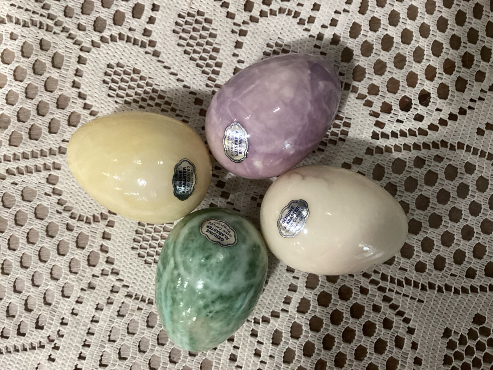 Genuine Alabaster Stone Hand Crafted Italy Eggs Figurines