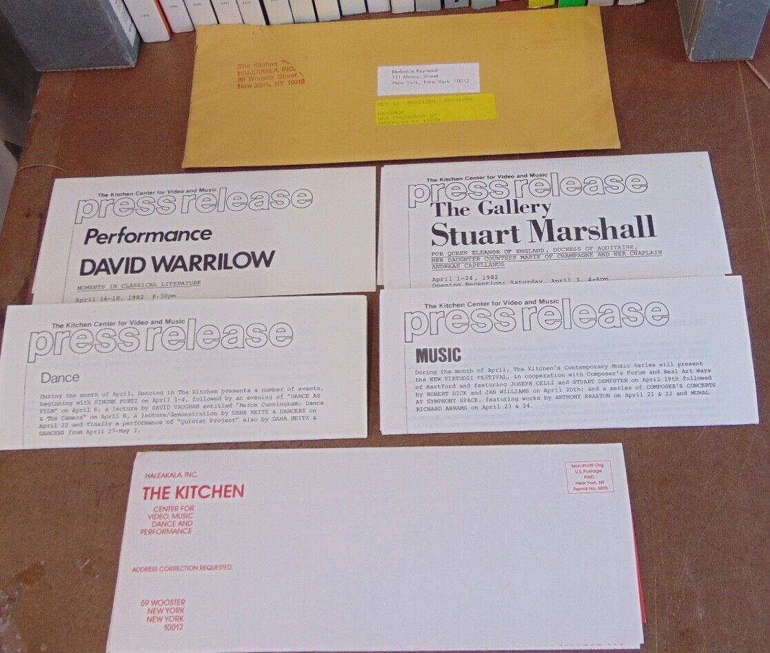 THE KITCHEN - April 1982 Calendar w/ the 4 Press Releases & Mailing Envelope