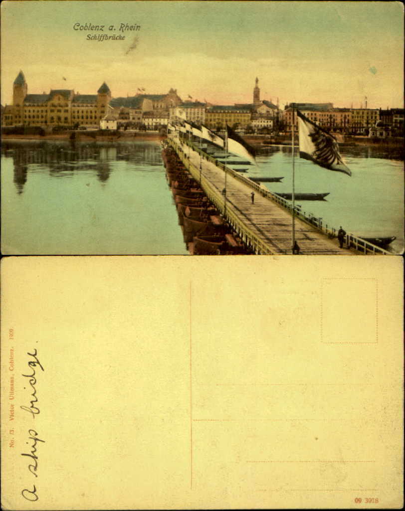 Koblenz Coblenz a. Rhein Germany Schiffbrucke ~ vintage postcard
