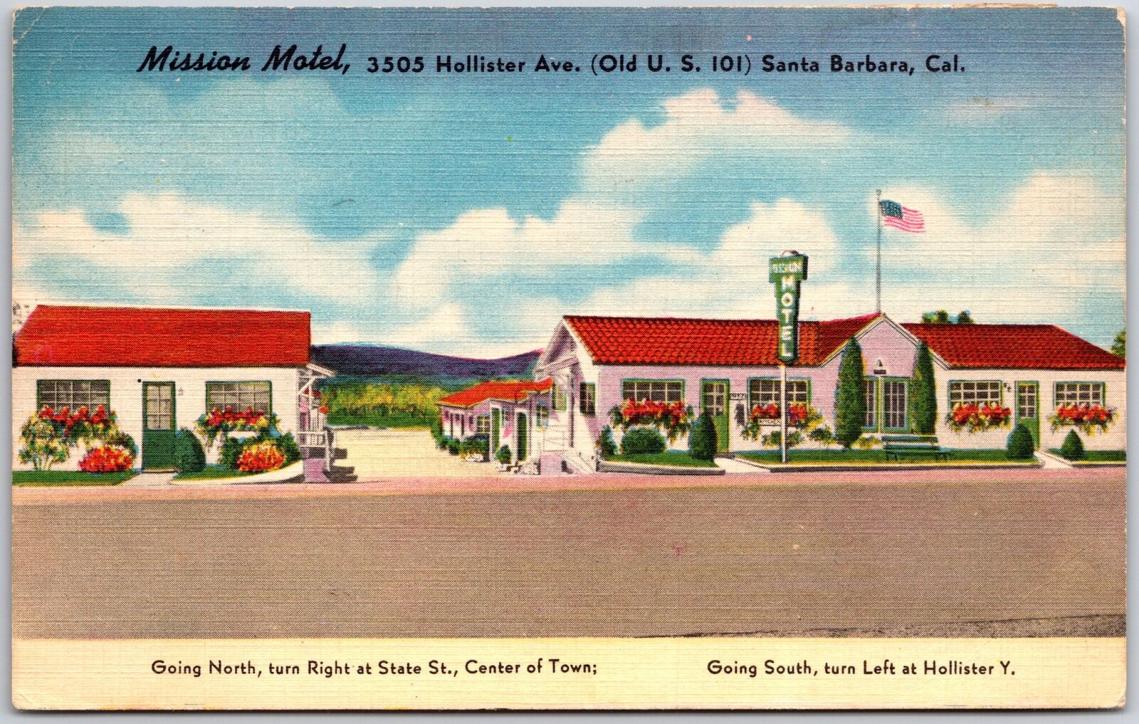 1951 Mission Hotel Santa Barbara California Broadway Landscapes Posted Postcard