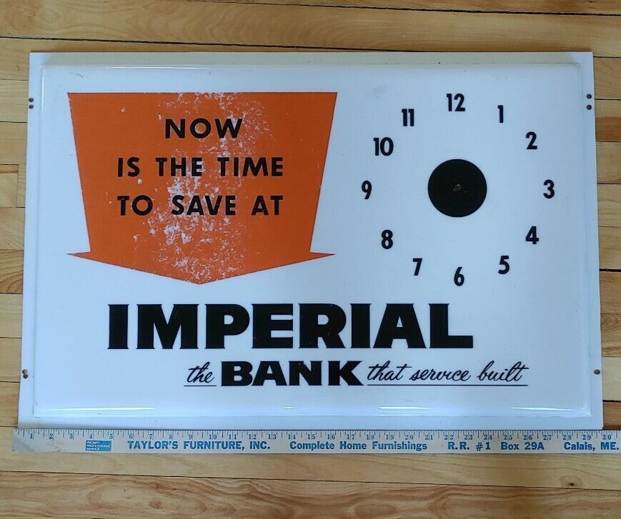 Vintage Imperial Bank Plastic Clock Advertising Sign