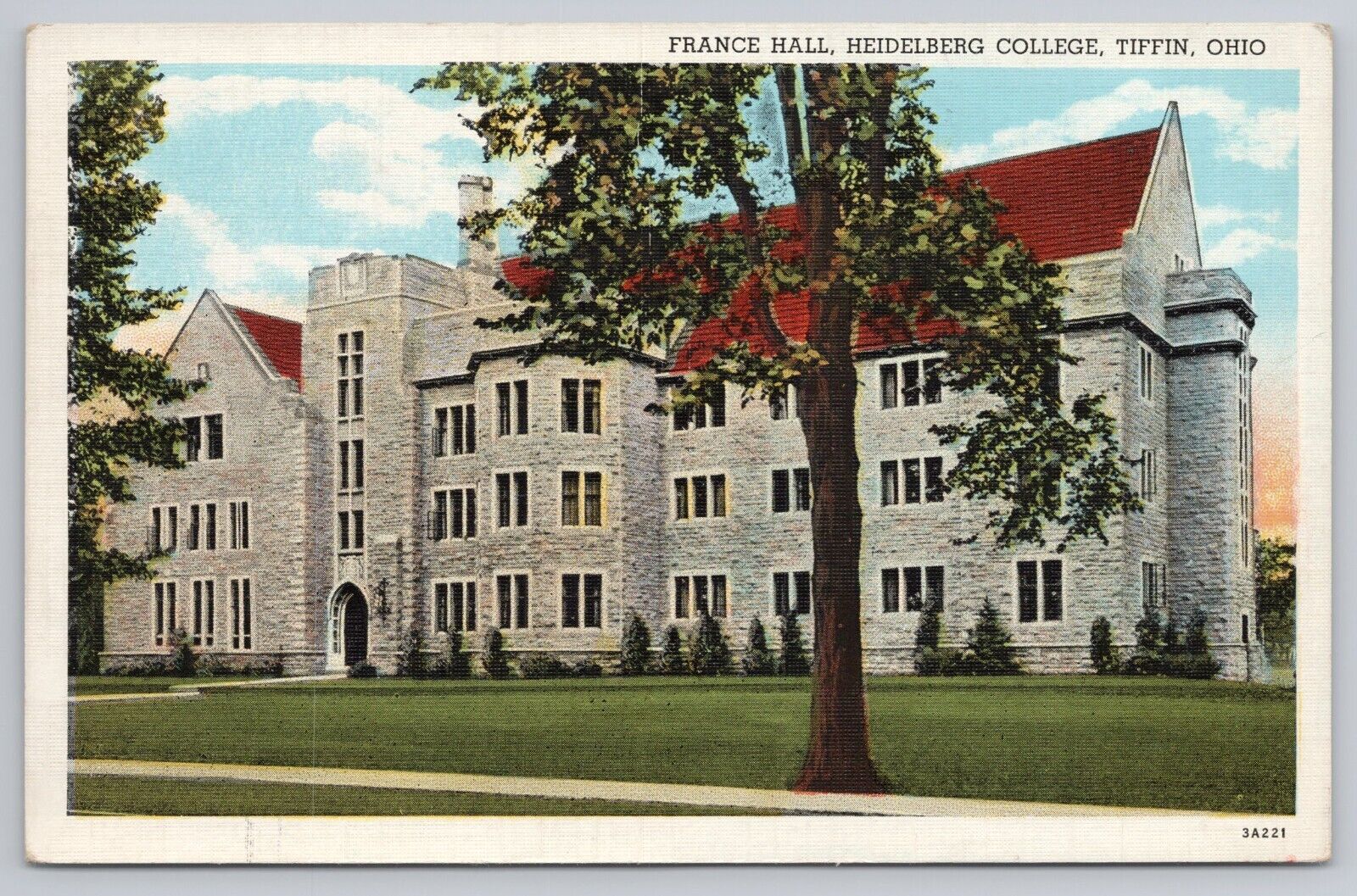 France Hall Heidelberg College Tiffin OH UNP Postcard