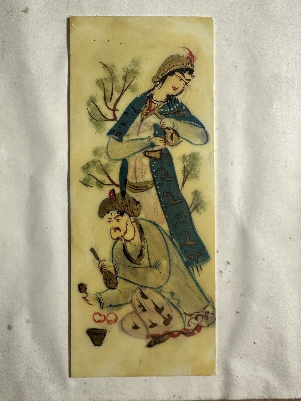 Vintage Decorative Persian Indian Mughal Hand Painted Scene On Bone