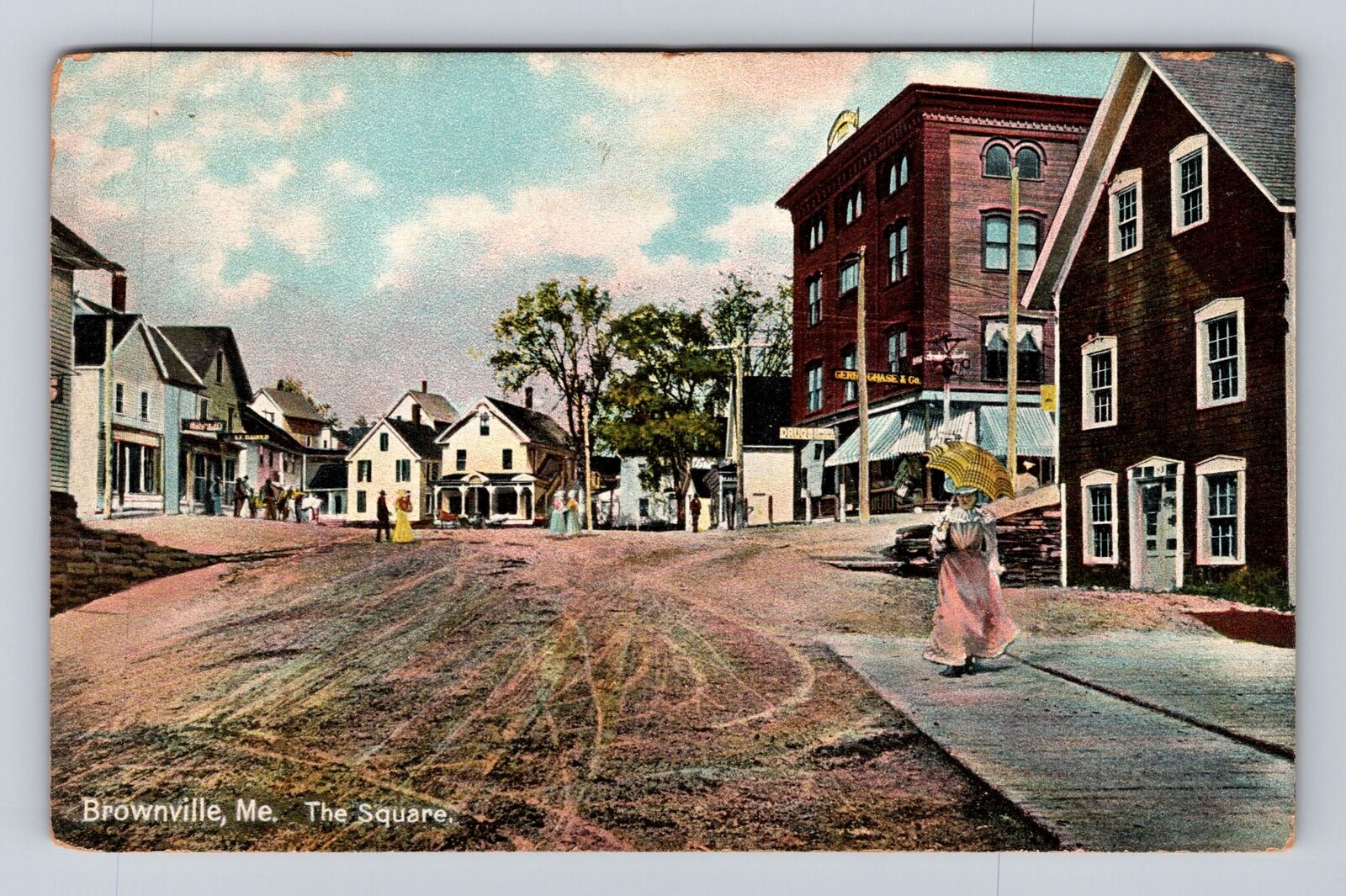 Brownville ME-Maine, The Square, Antique, Vintage Souvenir Postcard