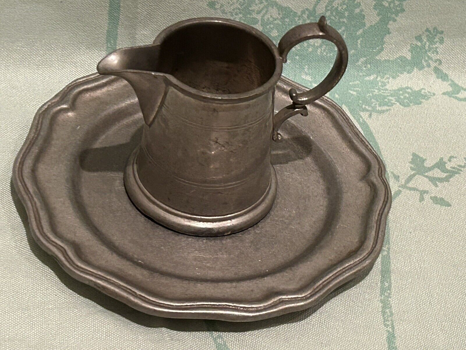 Vintage Pewter Small Plate and Creamer