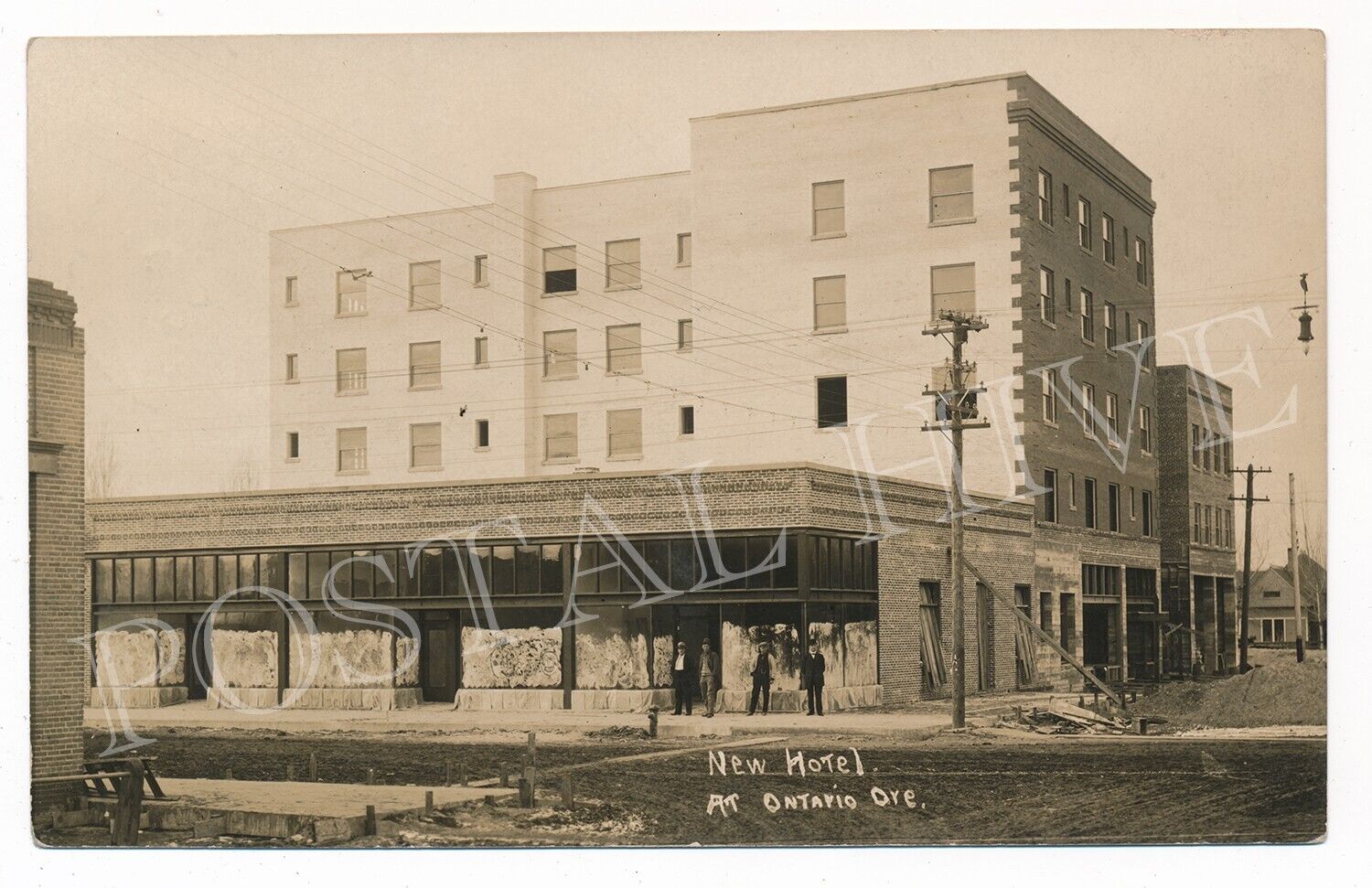 ONTARIO OR Oregon STREET SCENE Hotel Construction Downtown Store Real Photo RPPC