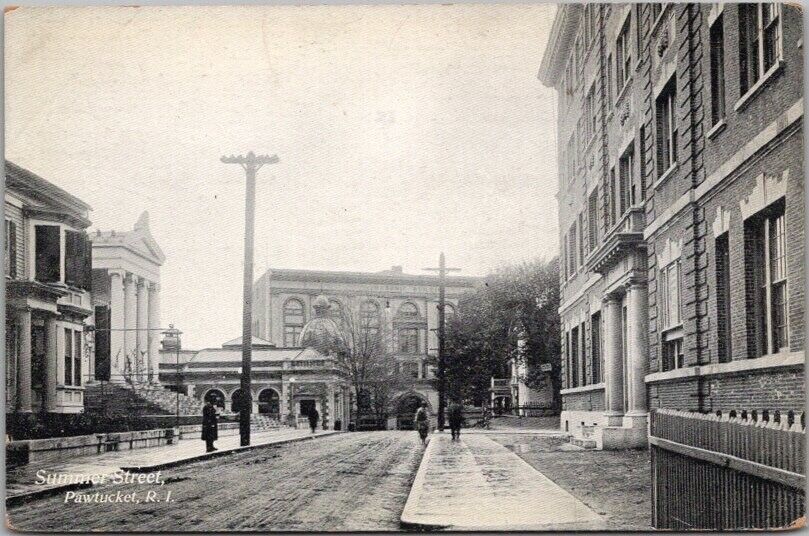 1910s PAWTUCKET, Rhode Island Postcard SUMMER STREET Downtown Scene / Unused