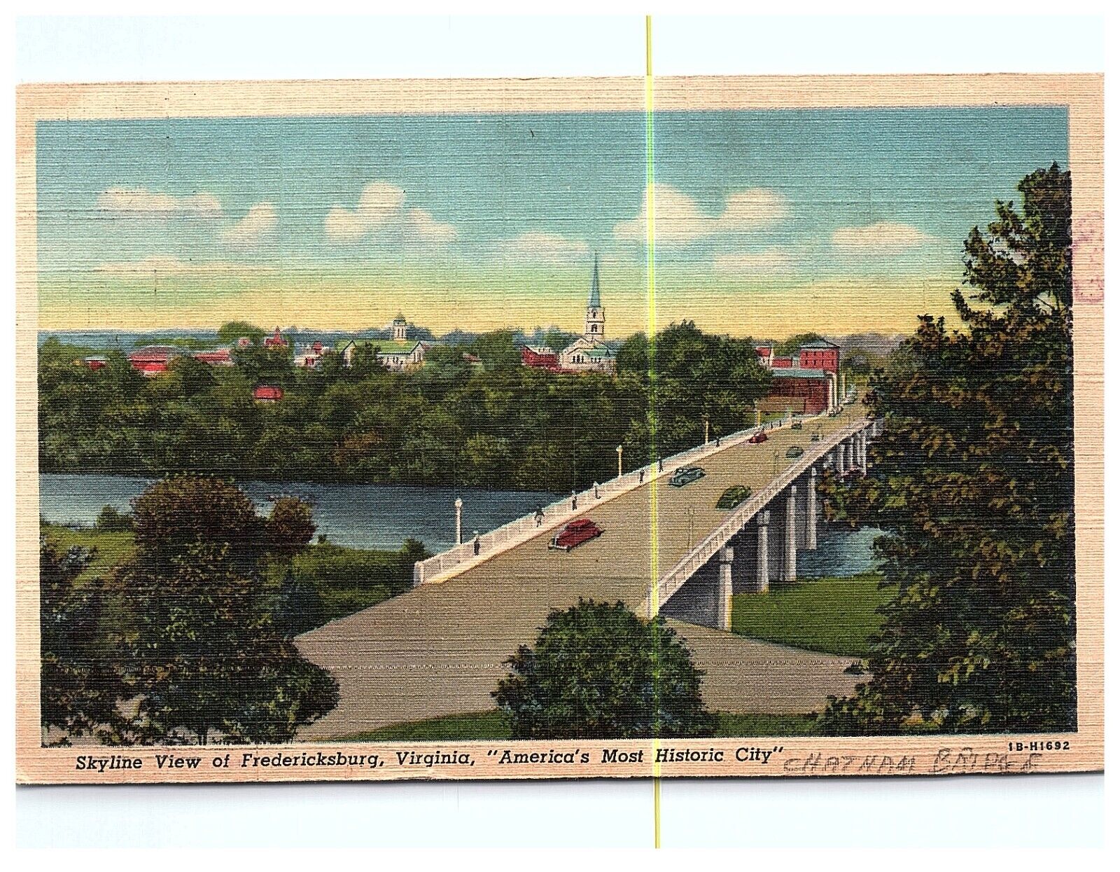 Bridge & Skyline Fredericksburg VA Virginia Early Postcard Linen