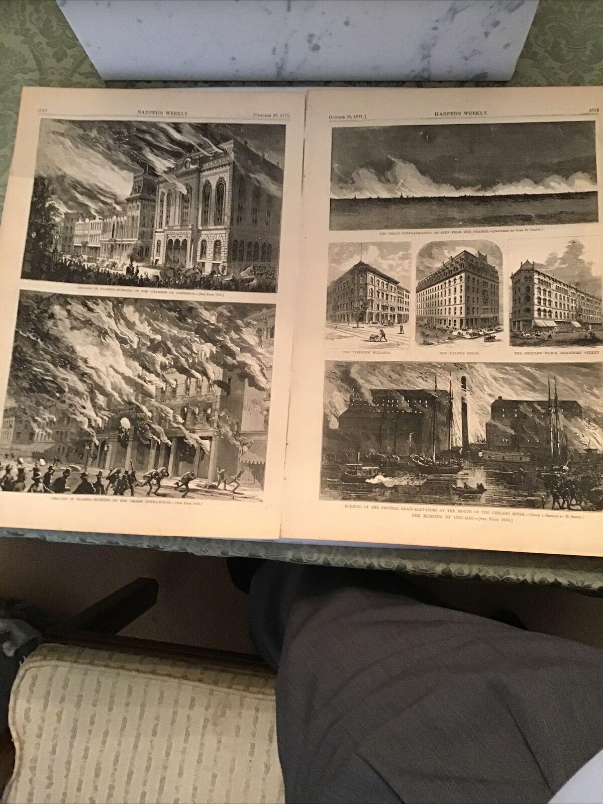 Chicago In Flames pp1012 1013 Harper Weekly October 28, 1871 Chamber of Commerce