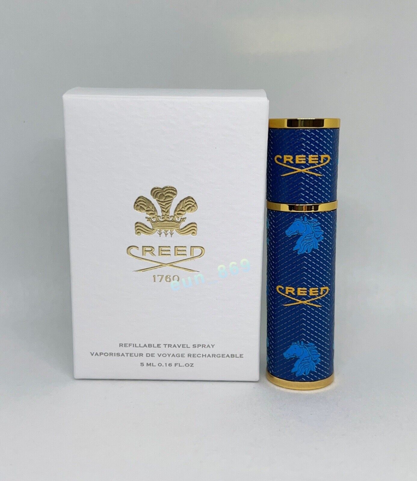 Creed Blue / Gold Leather Refillable Travel Spray Atomizer 0.16oz / 5ml NIB