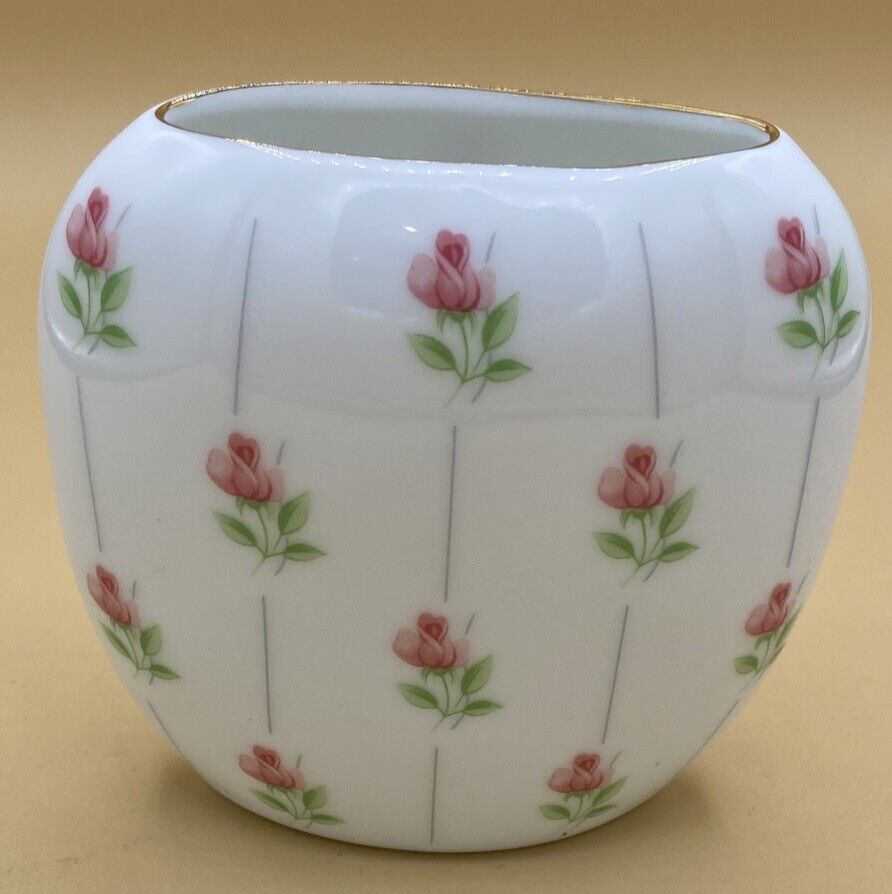 Vintage Baby Rose Otagiri Japan Pocket Vase White Floral Pink 4.5
