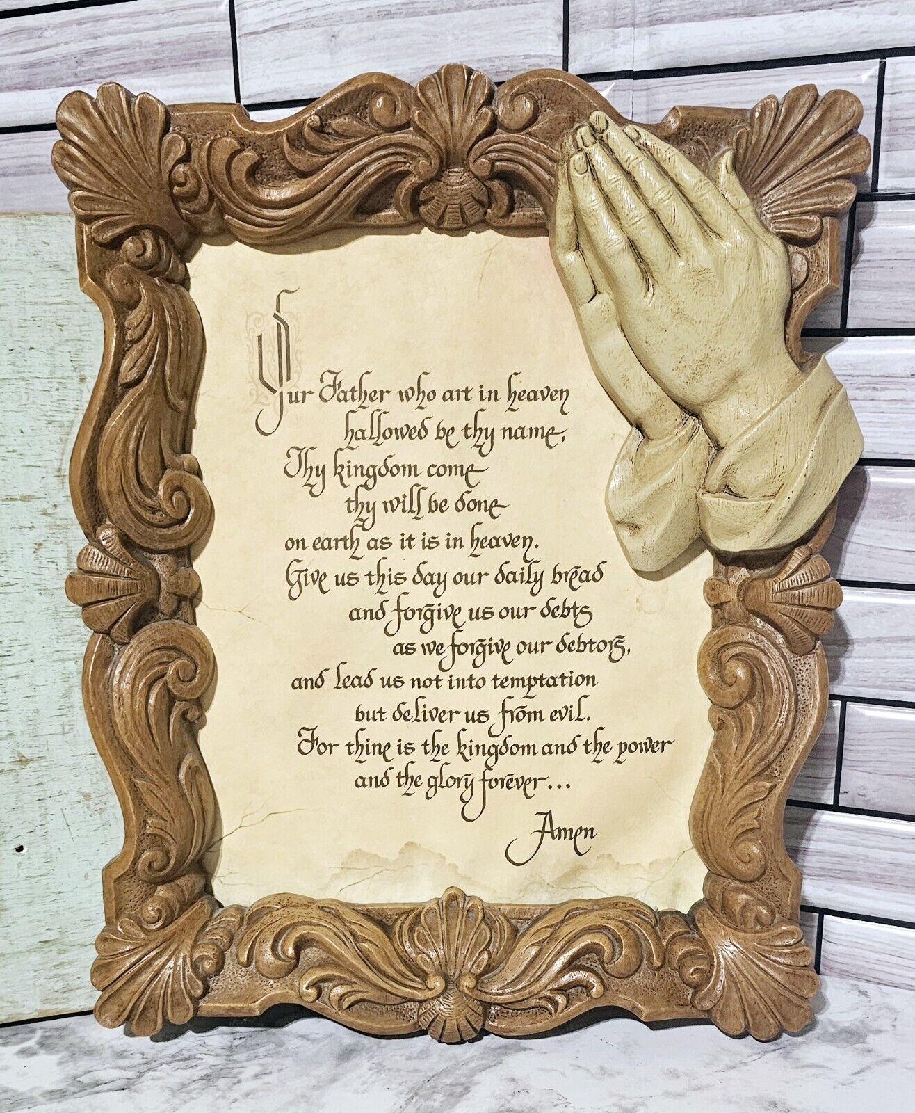 The Lords Prayer Praying Hands Picture Frame/Plaque 10.5 x 13\