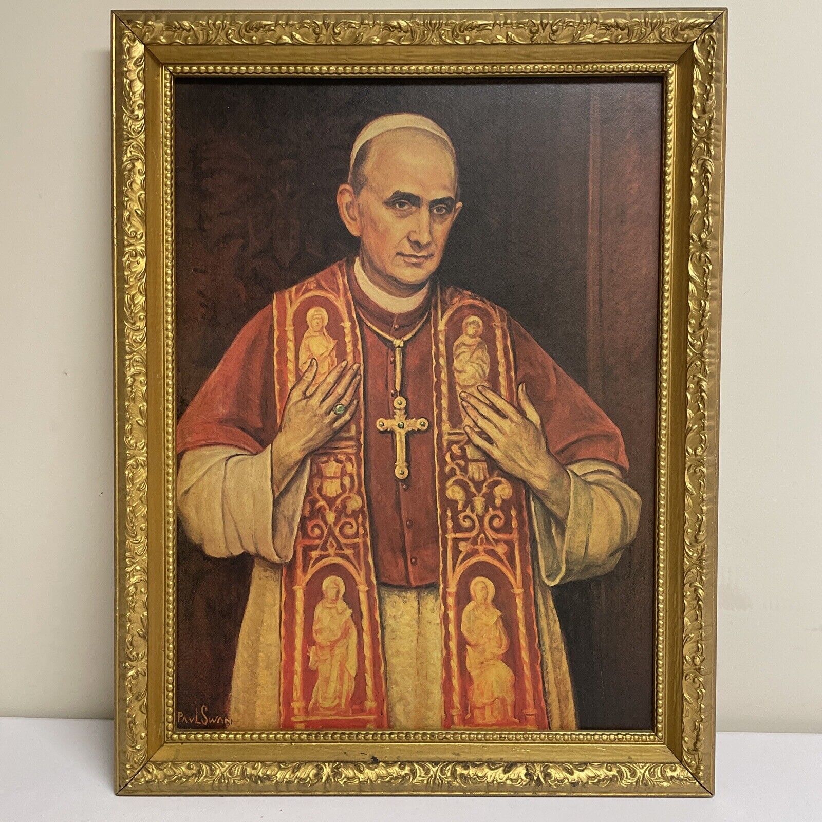 AQ-VTG Large Portrait Print-Pope Paul VI by PAUL SWAN-VTG Gold Gilt Framed -Sign