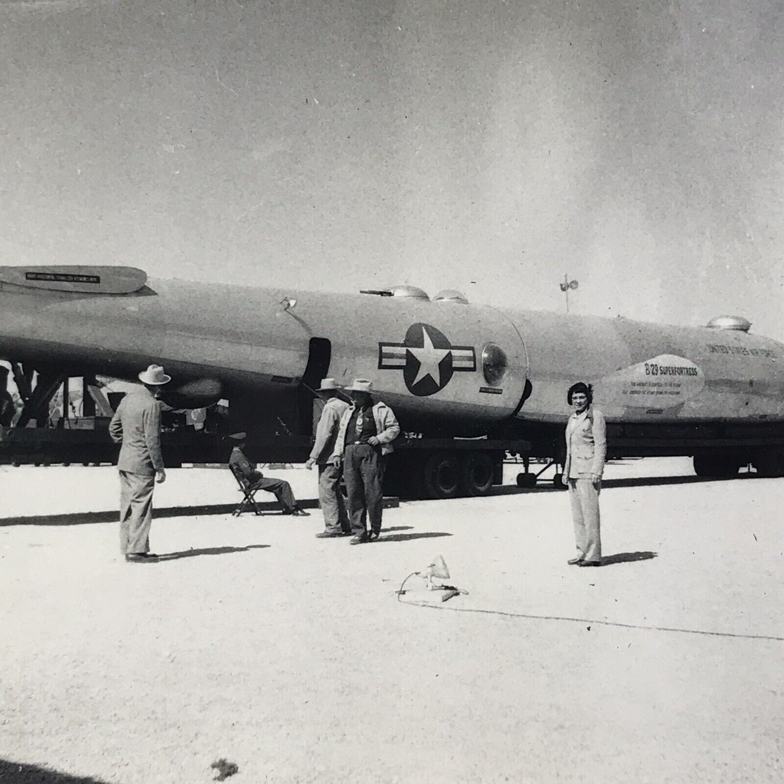 Vintage 1954 Black and White Photo B 29 Bomber Airplane US Military Tarmac 
