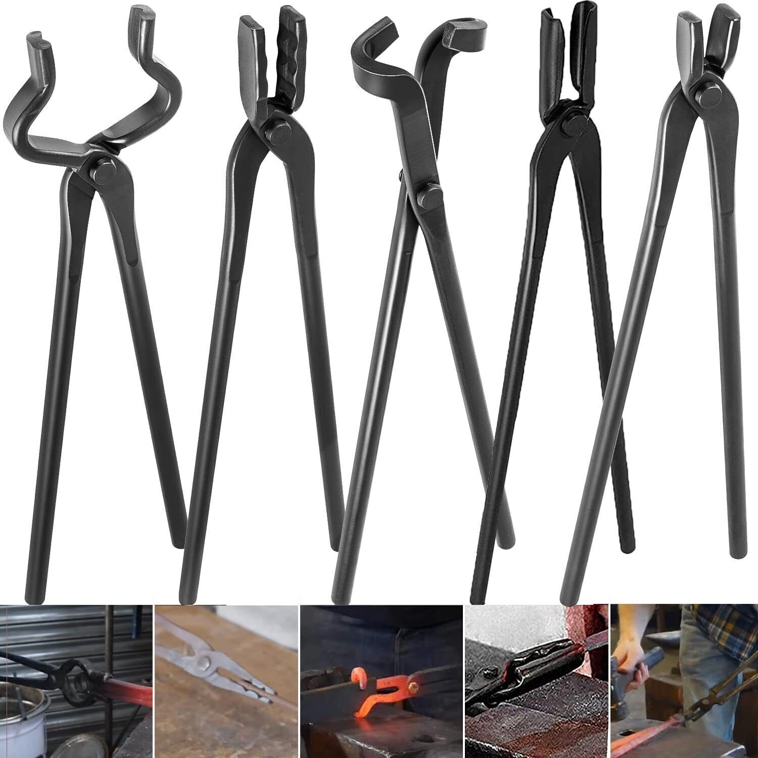Blacksmith Tongs Tools Set For Knife Making Flat Square Bolt Blade Wolf Jaw tong