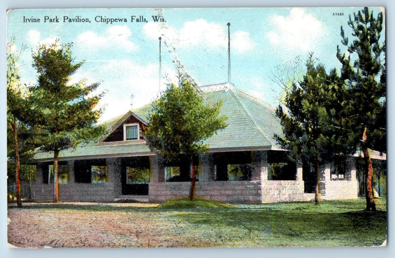 Chippewa Falls Wisconsin WI Postcard Irvine Park Pavilion Scenic View 1910