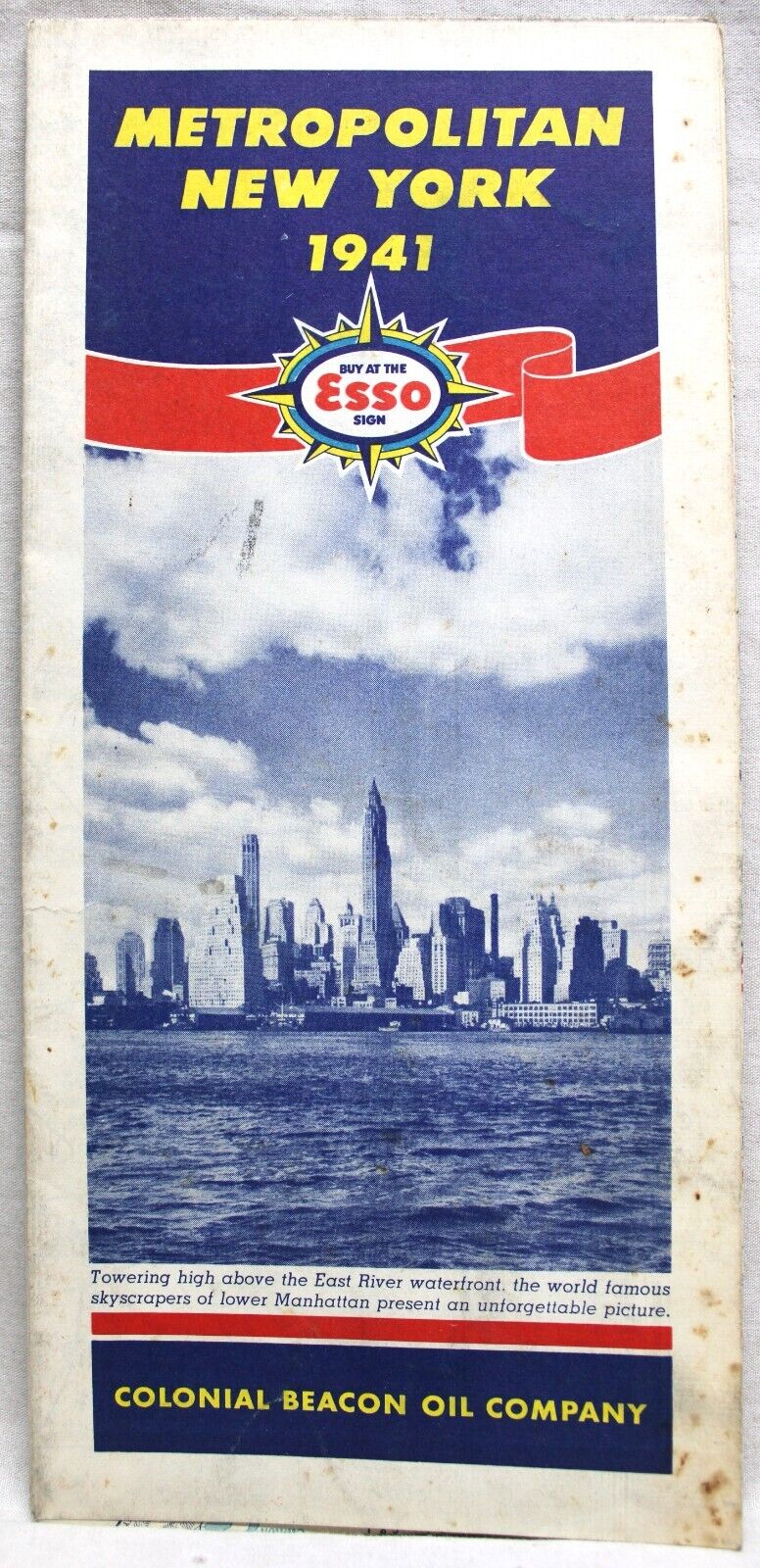 ESSO OIL METROPOLITAN NEW YORK CITY STREET HIGHWAY ROAD MAP 1941 VINTAGE