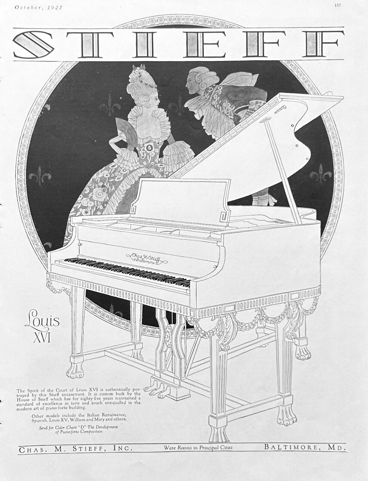 Chas. M. Stieff Co Ad 1927 Baltimore MD Louis XVI Piano