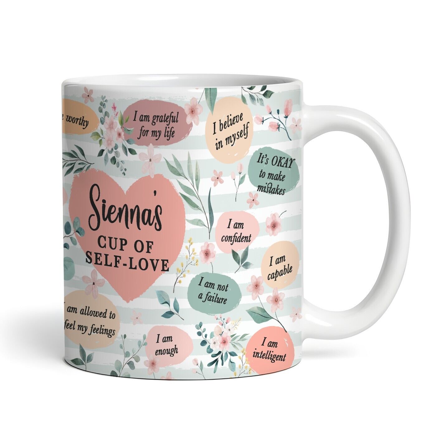 Floral A Cup Of Self Love Positive Affirmations Gift Tea Coffee Personalised Mug