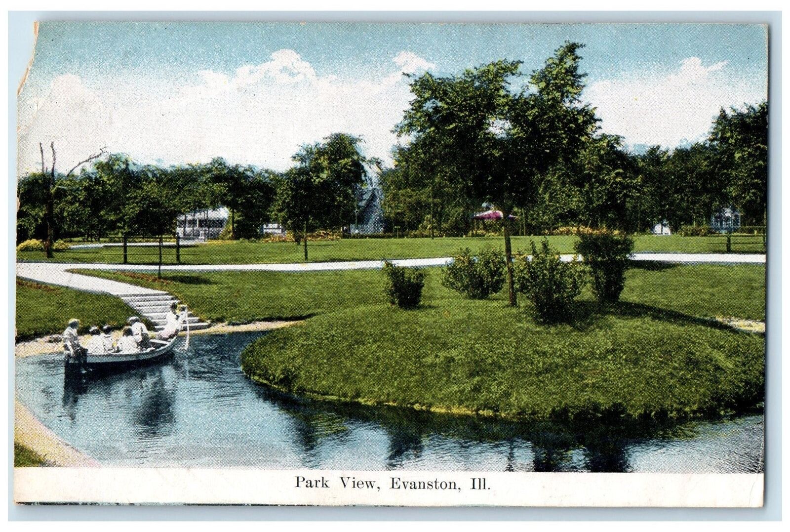 c1910\'s Park View Canoeing Scene Trees Evanston Illinois IL Unposted Postcard