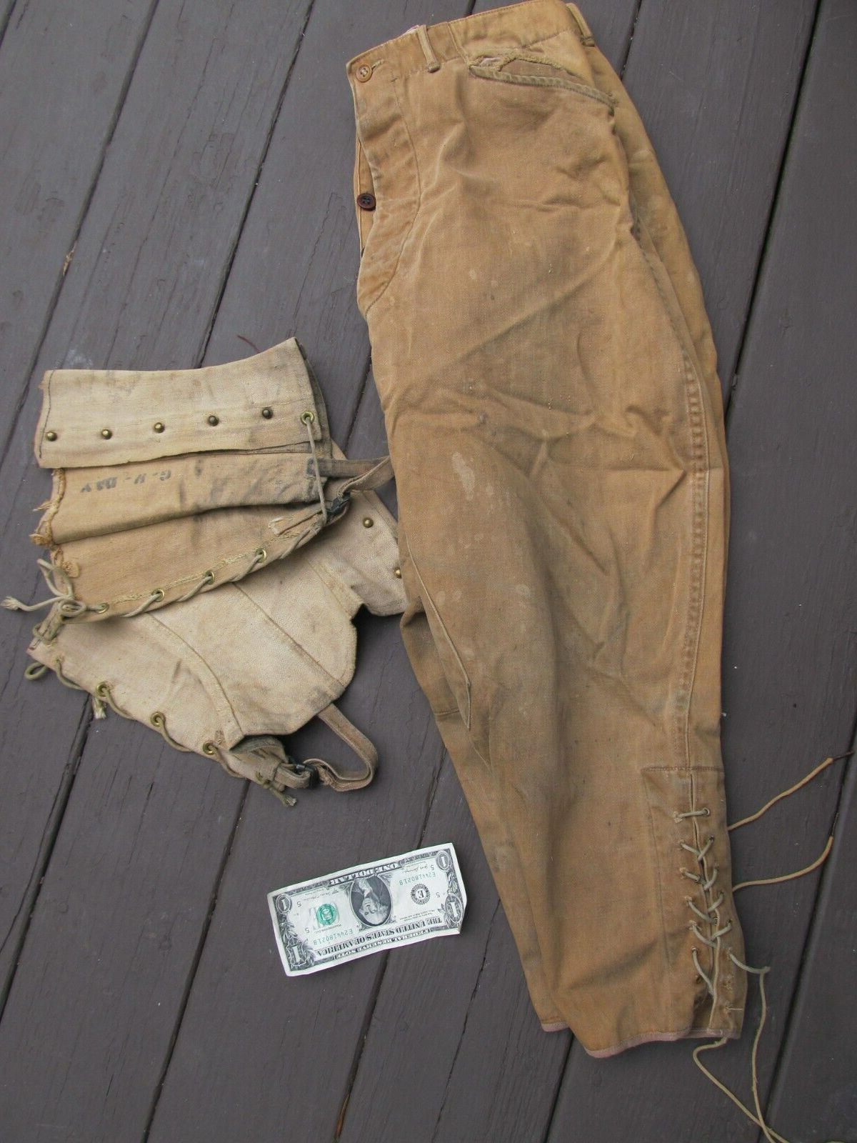 Rare Identified WWI Doughboy CAVALRY Puffed Uniform Pants, Leggins, Button Fly