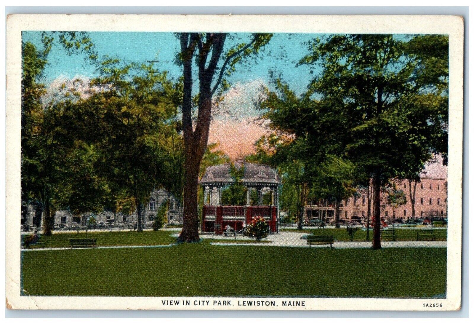 1937 View In City Park Pavilion Lewiston Maine ME Posted Vintage Postcard