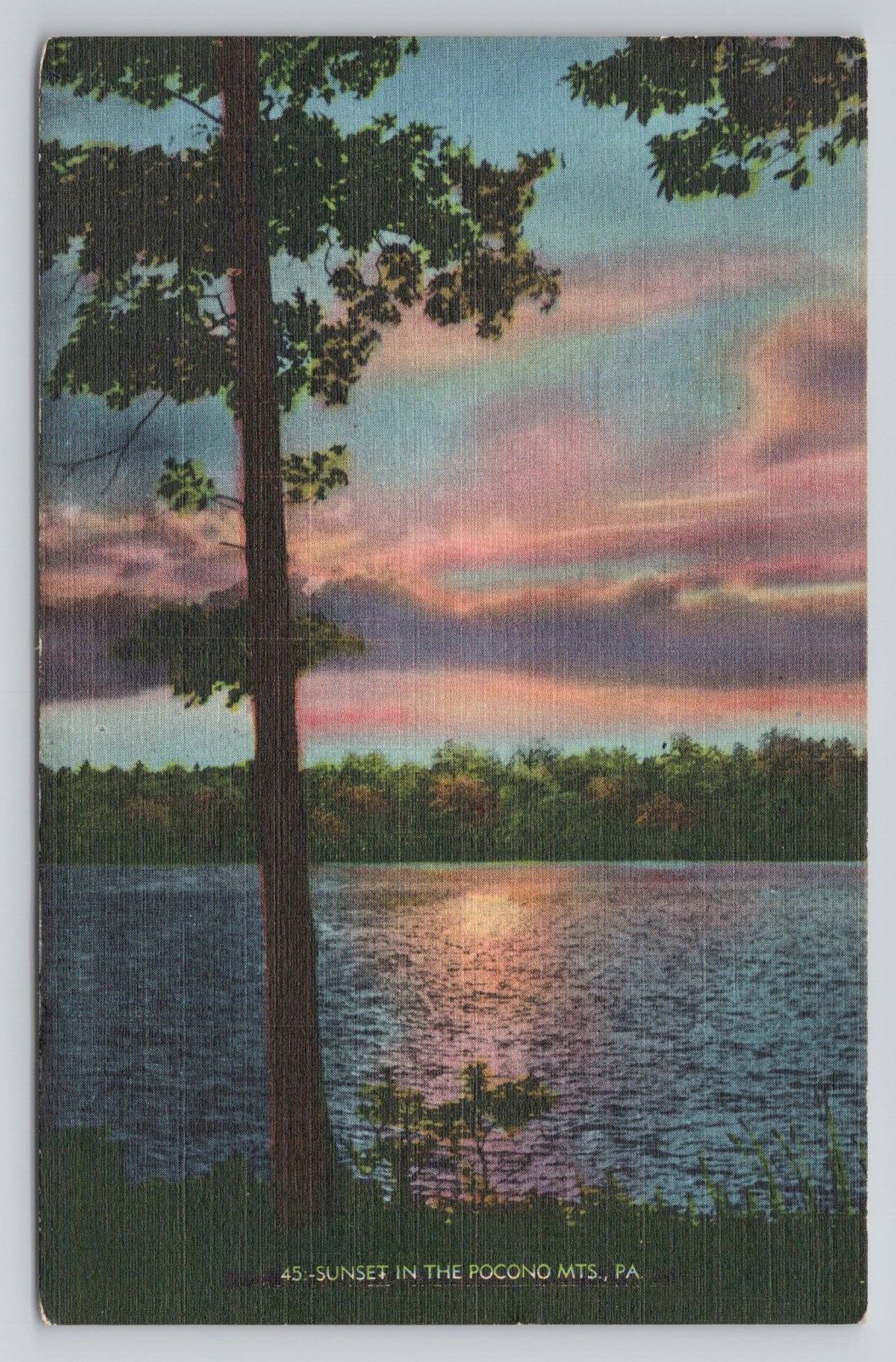 Postcard Sunset In The Pocono Mts Pennsylvania 1943