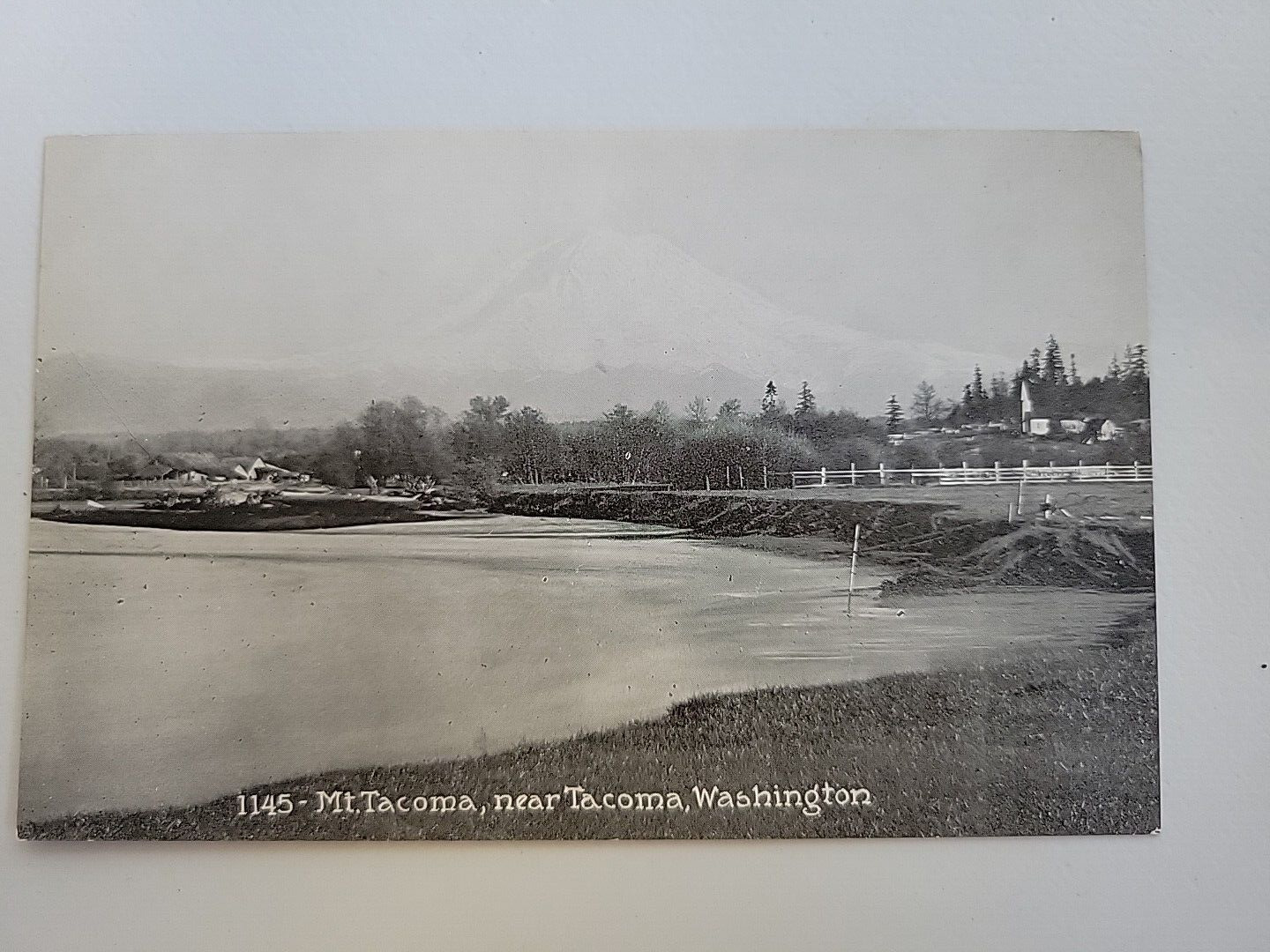 vintage postcard 1145 mt. tacoma washington state water mountain view black whit