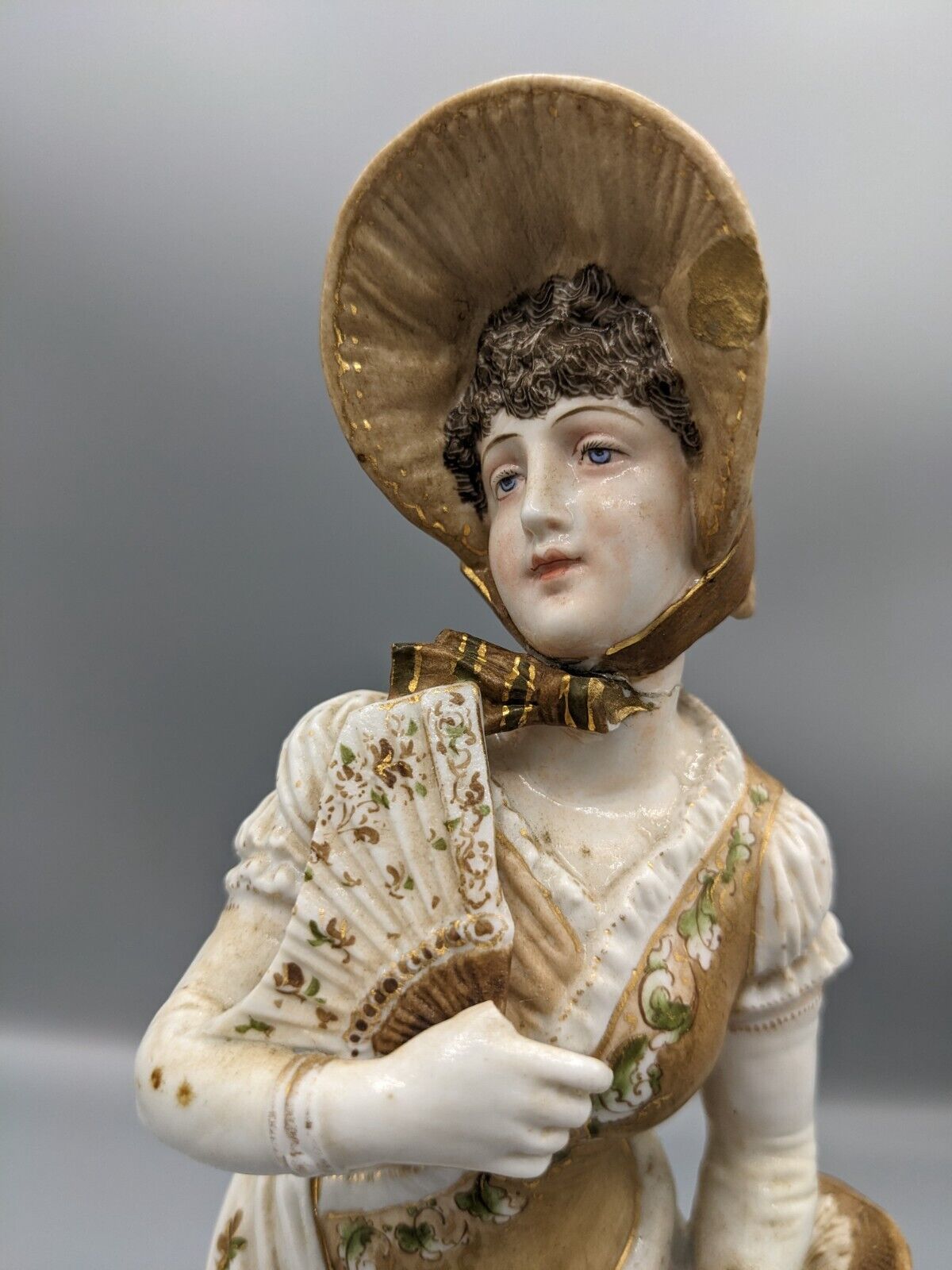 1894s Antique Volkstedt German Porcelain Figurine Lady With Fan 10.5\