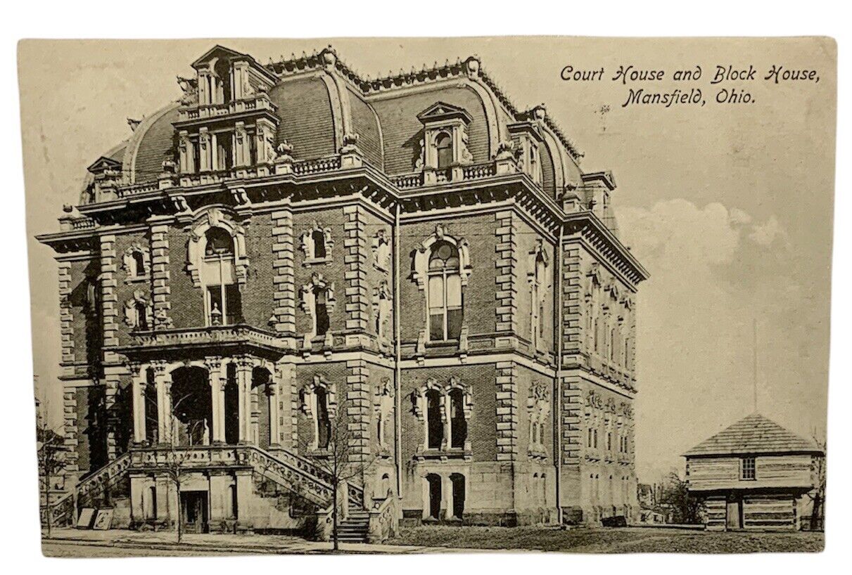 Postcard 1909 RPPC Mansfield OH, Courthouse And Block House