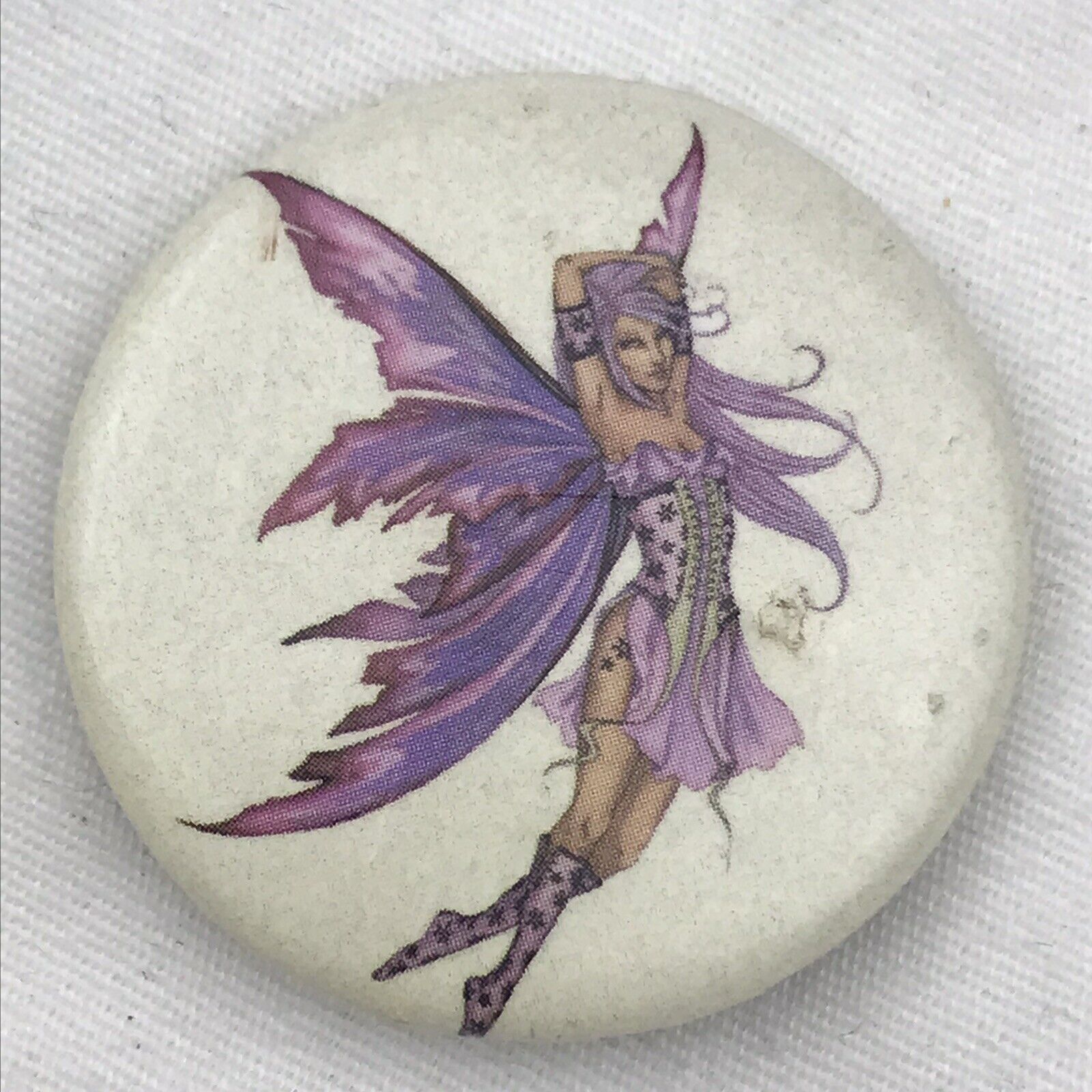 Fairy Vintage Pin Button Amy Brown Art Fantasy 2002 Purple