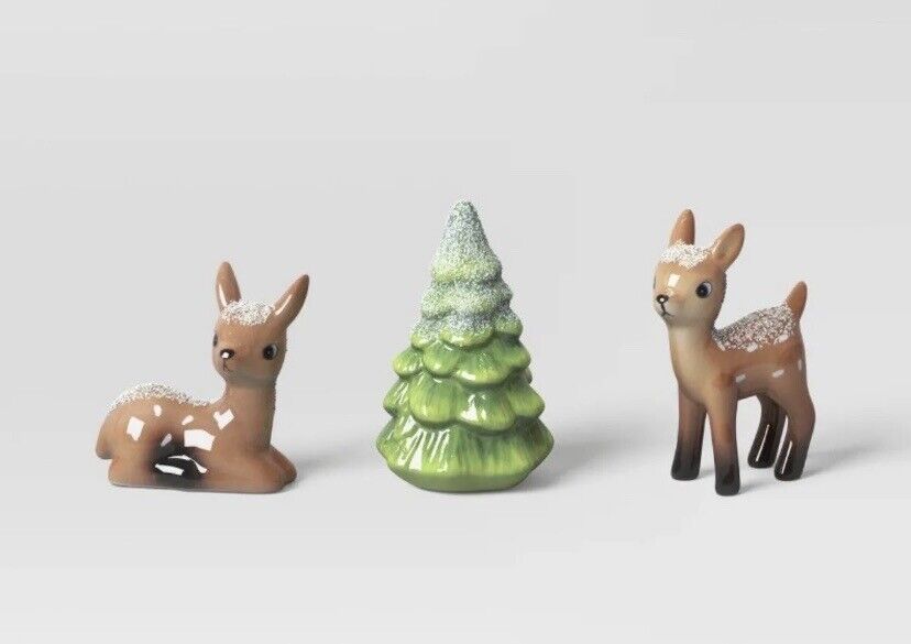 Target Retro Ceramic Deer & Tree Christmas Wondershop 2023 Set of 3 Figurines