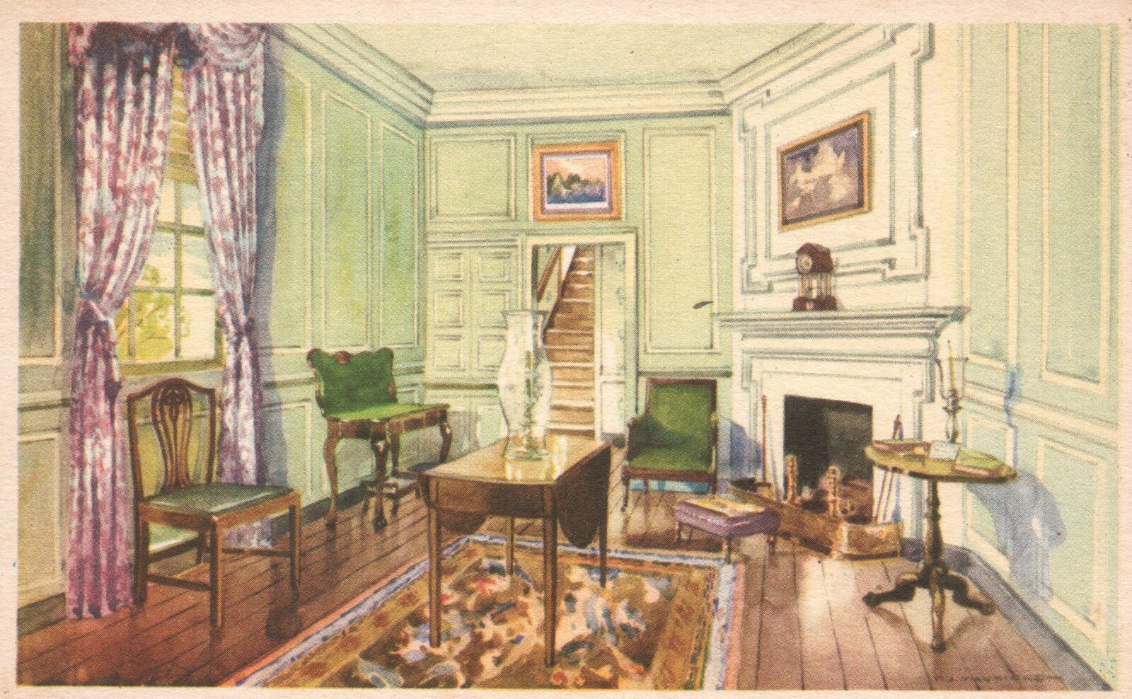 Mt. Vernon VA-Virginia, Martha Washington\'s Sitting Room Vintage Postcard