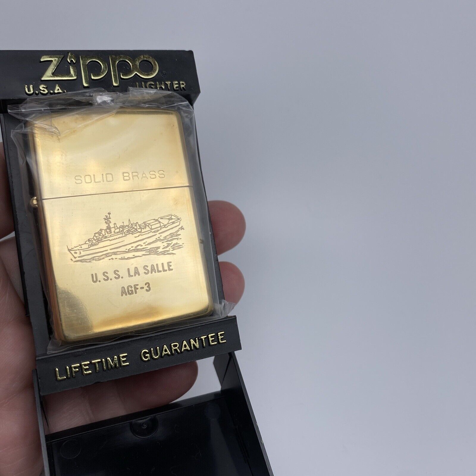 Zippo Lighter U.S.S. La Salle AGF-3 Solid Brass New 1992