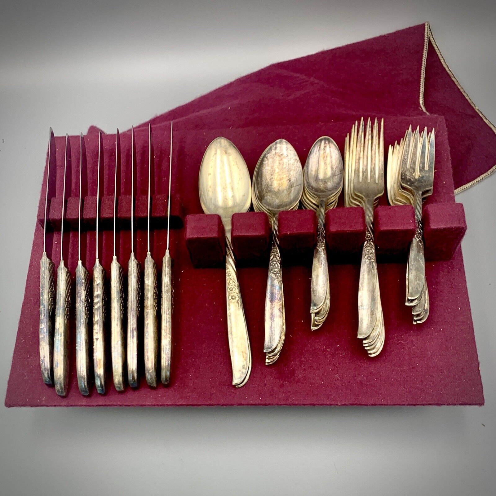 Vintage Set Of Oneida, WMA Rogers Silver Overlay Flatware, Pictures For Details
