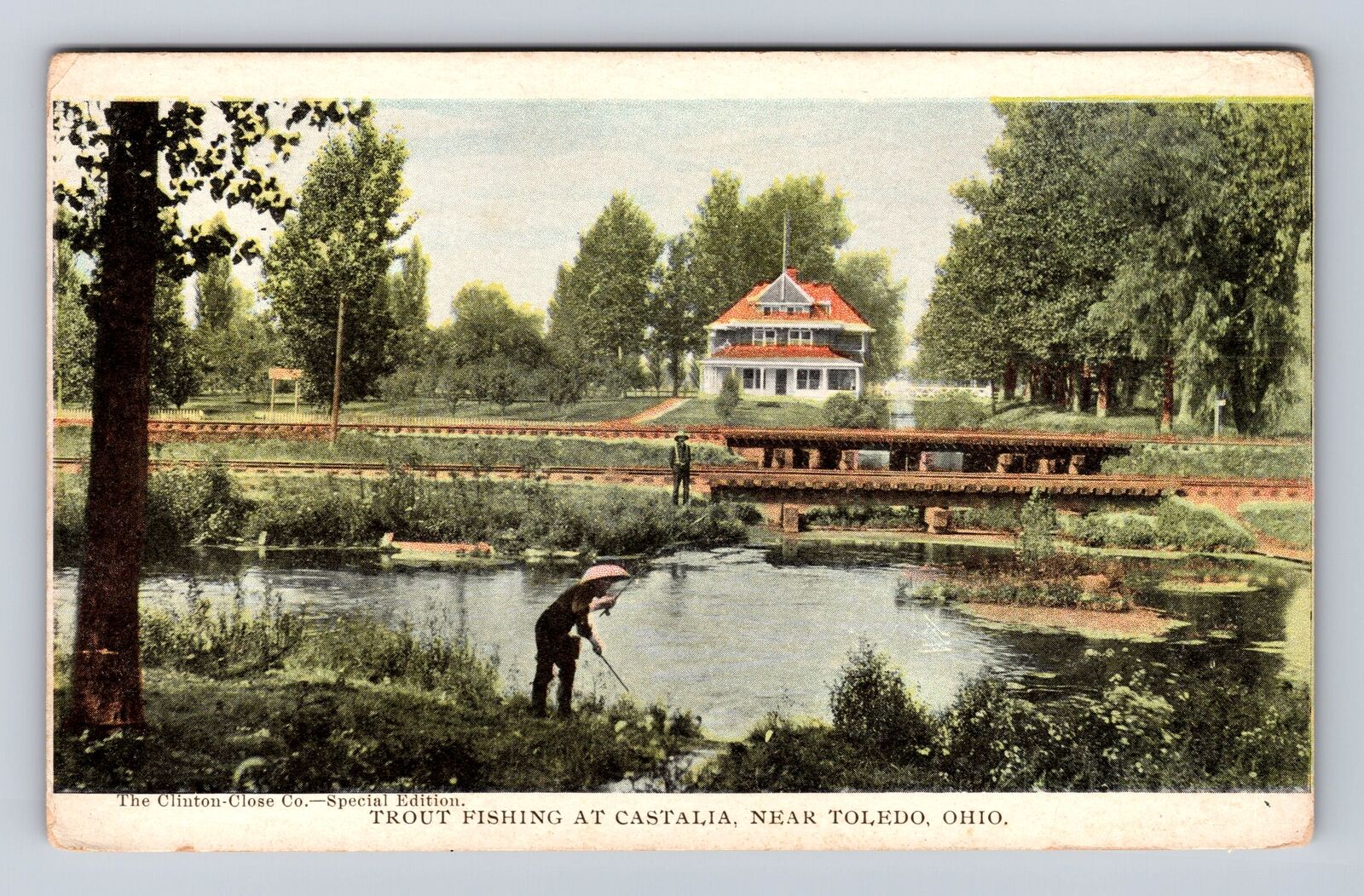 Toledo OH-Ohio, Trout Fishing At Castalia, Antique Vintage Souvenir Postcard