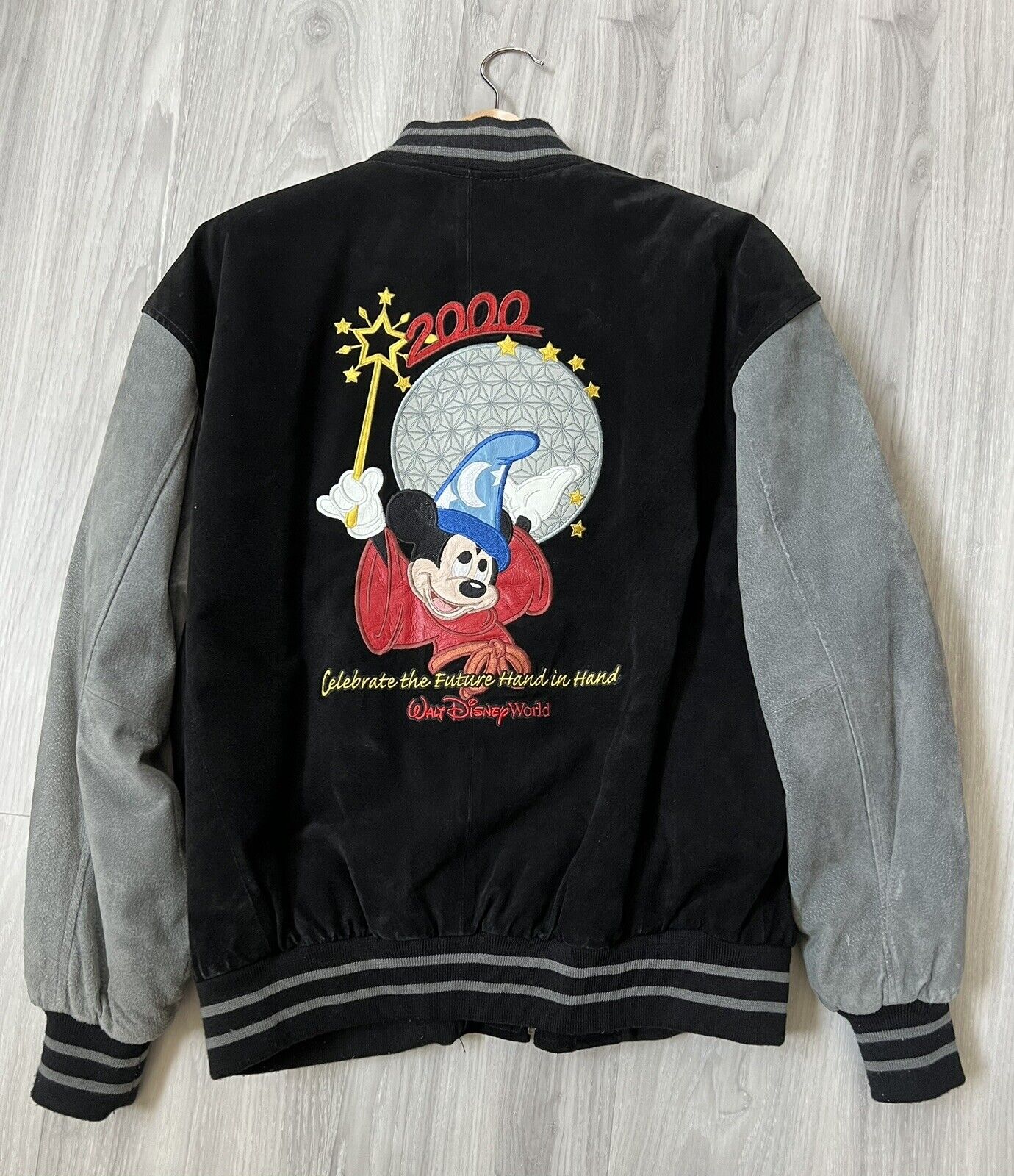Walt Disney World Cast Member Sorcerer Mickey Leather Letterman Jacket Size XL