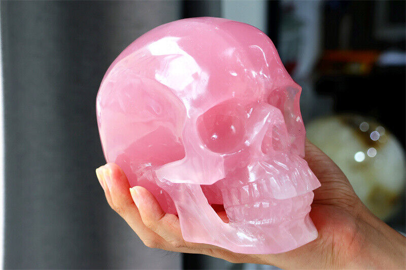 2.33kg Carved Natural Rose Quartz Skull Reiki Quartz Crystal Skull Decor gift