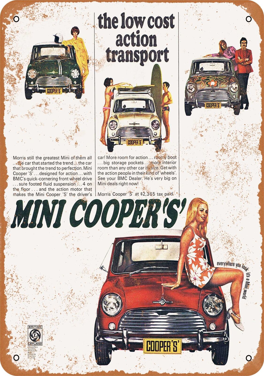 Metal Sign - 1969 Mini Cooper - Vintage Look Reproduction