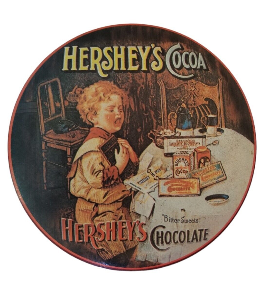 Vintage Hershey Cocoa Hershey\'s Bitter Sweets Chocolate Tin 1993 5 ¼” Round
