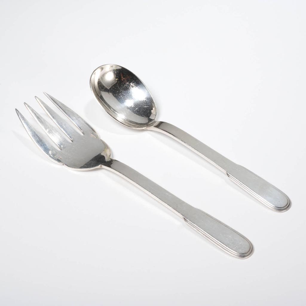 Christofle Laos Luc Lanel Art Deco Silverplate Serving Fork Spoon Set A
