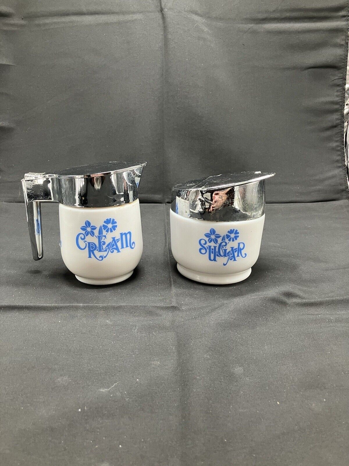 Vintage GEMCO Sugar Bowl and Creamer Set Cornflower Blue Corelle Corning Ware 