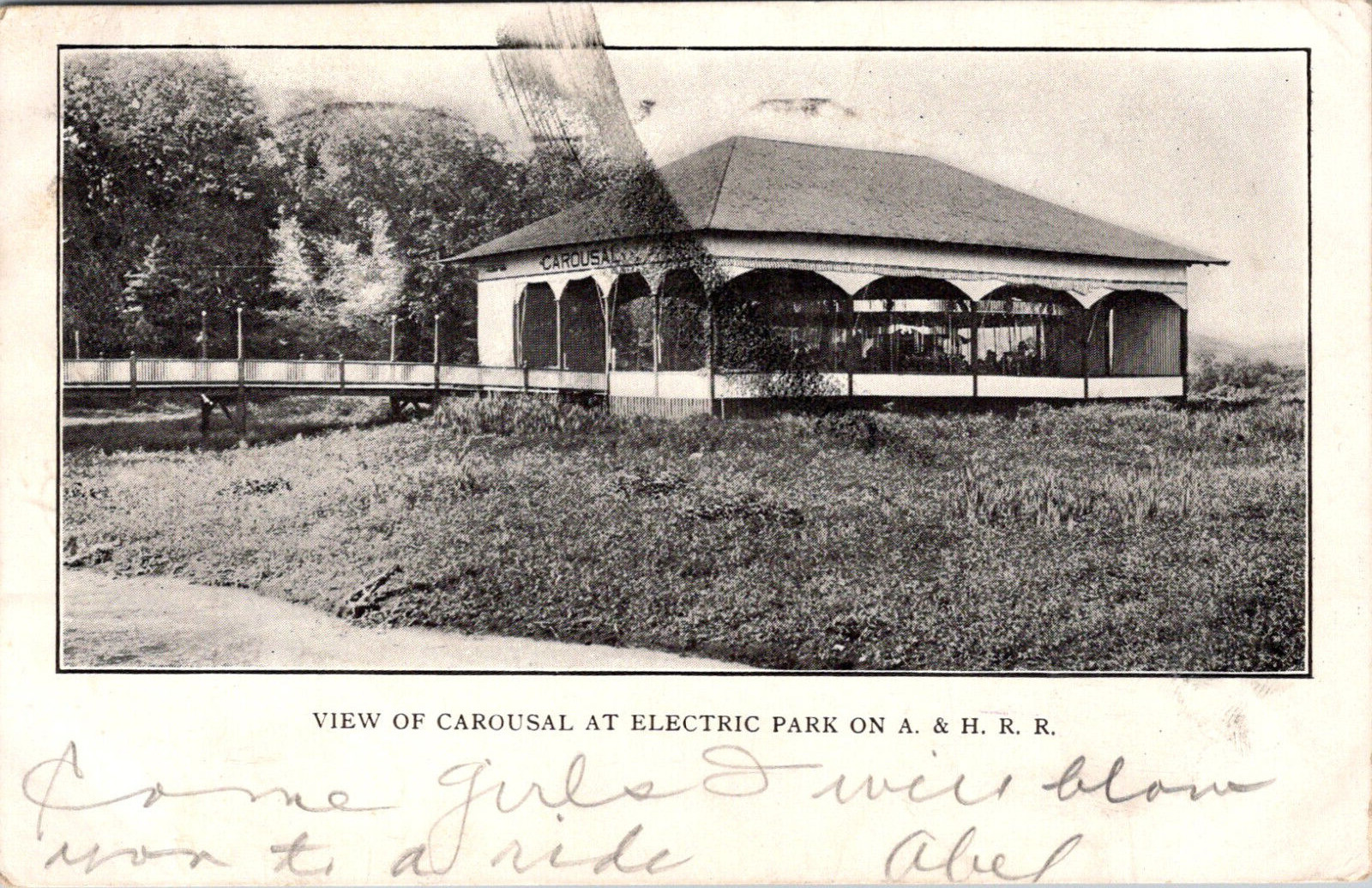KINDERHOOK, NEW  YORK - ELECTRIC PARK CAROUSAL - A & H RAILROAD - 1906 POSTCARD