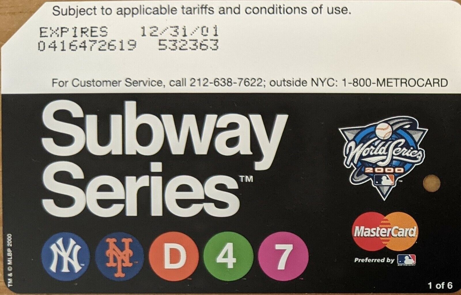 VERY RARE SUBWAY SERIES METROCARD- Mint Condition-Expired