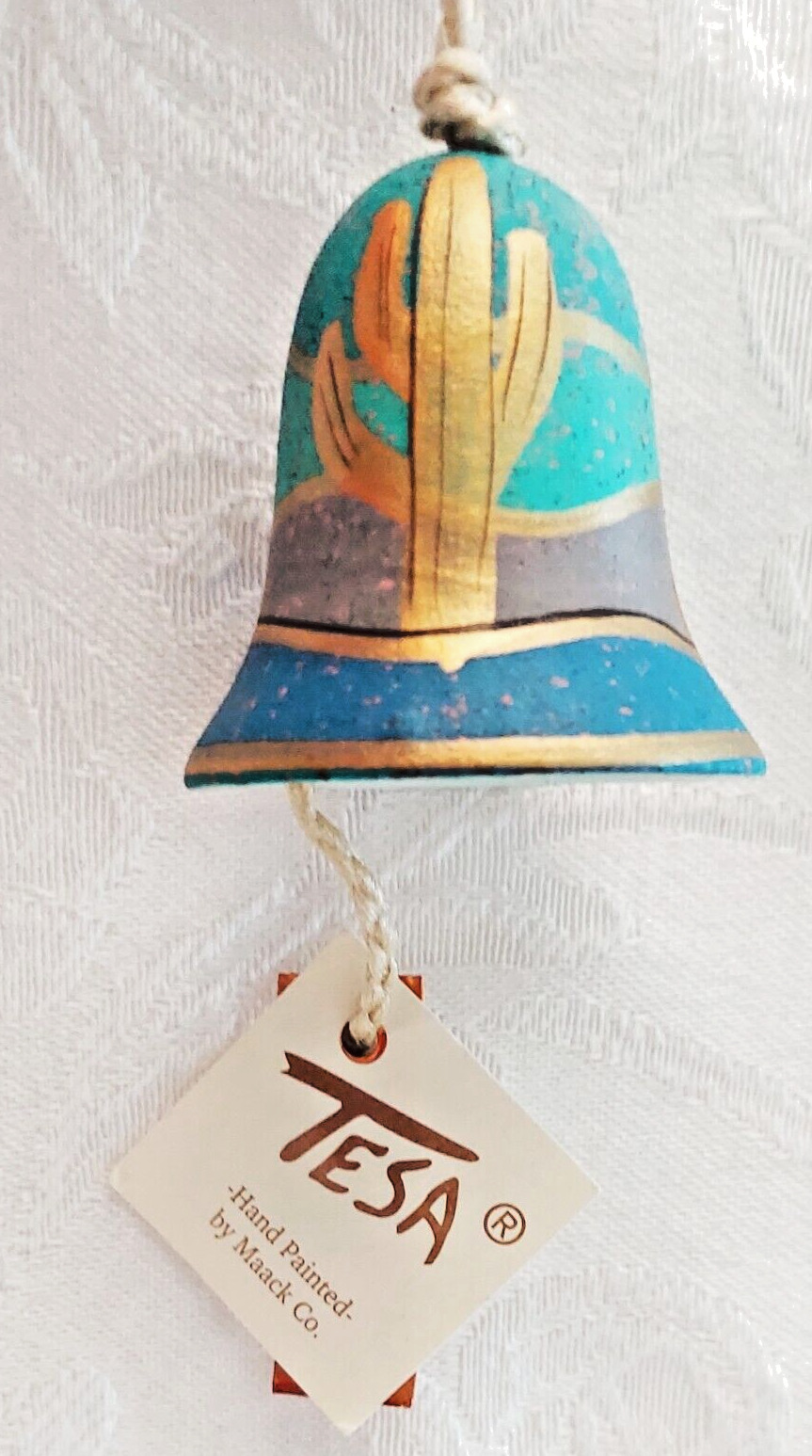 Vintage TESA Southwest Pottery Saguaro Bell Wind Chime Hand-painted 2 inch